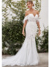 Strapless Ivory Lace Tulle Wedding Dress With Detachable Feather Cape